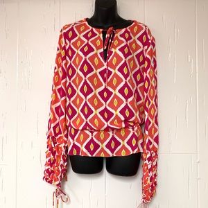 Tory Burch Silk top ruched sleeves tie